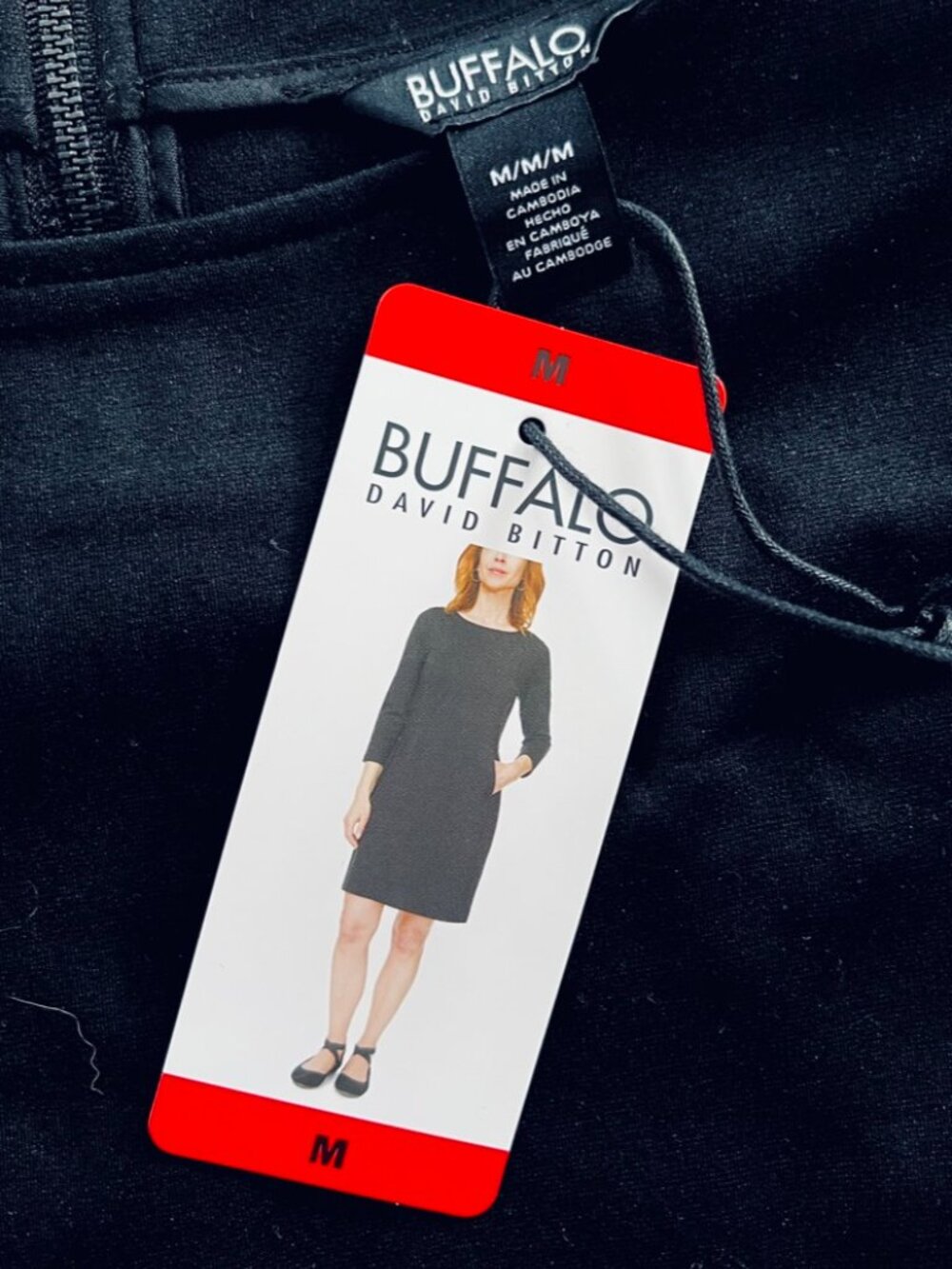 Basic Black Ponte Dress w/pockets! BUFFALO Size Med 3/4 Sleeve NWT